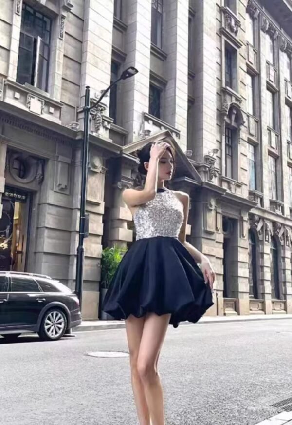 31. Elegant Silver Top with Black Skirt - Image 6