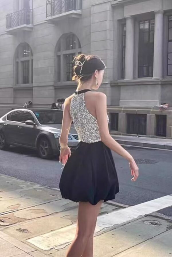 31. Elegant Silver Top with Black Skirt - Image 5
