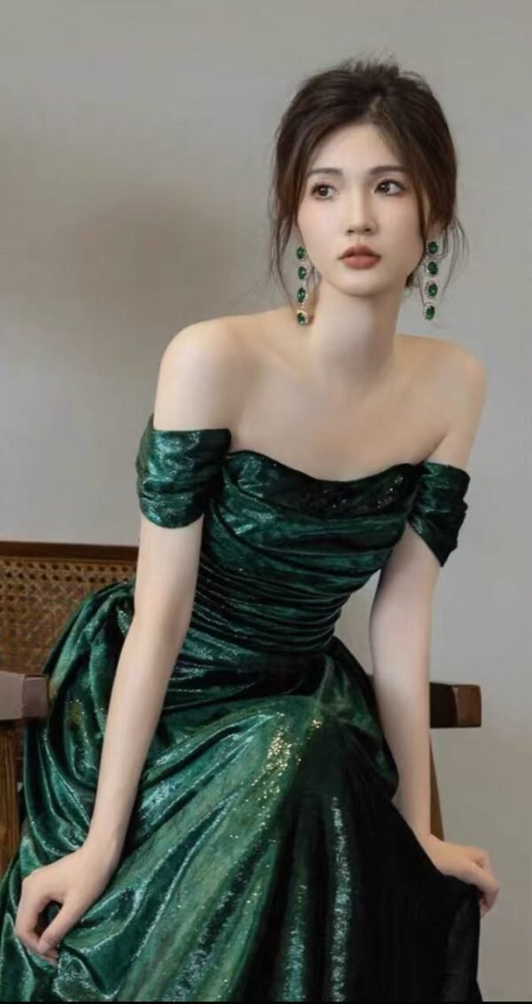 41. Elegant Dark Green Dress - Image 5