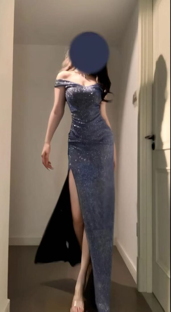 45. Radiant Blue Elegance Slimming Dress - Image 3