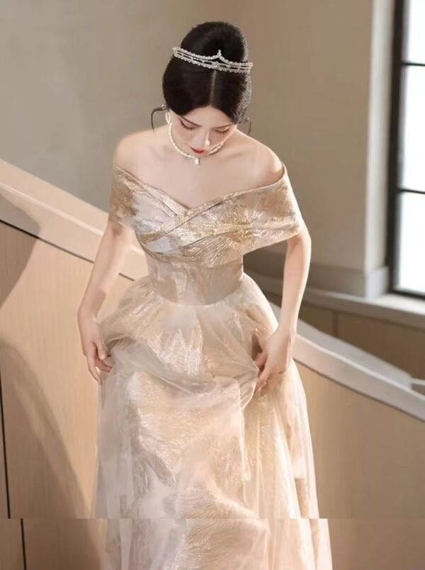 56. Golden Prom/Party Gown for Rent - Image 2