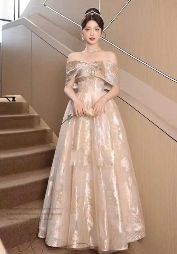56. Golden Prom/Party Gown for Rent - Image 3