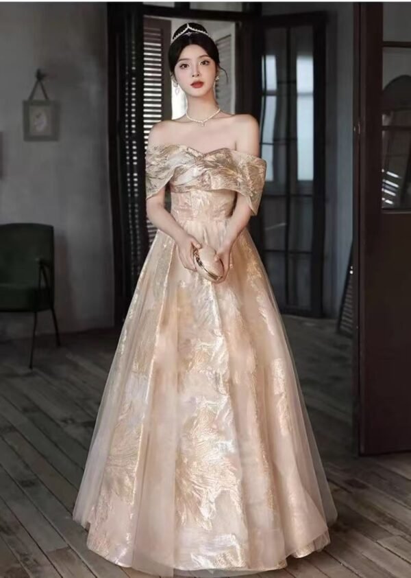 56. Golden Prom/Party Gown for Rent - Image 5